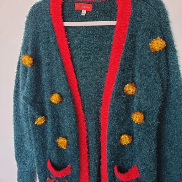 Blizzard Bay Vintage Christmas Ugly Knit Open Cardigan Sweater Size Small Pocket - Picture 8 of 13